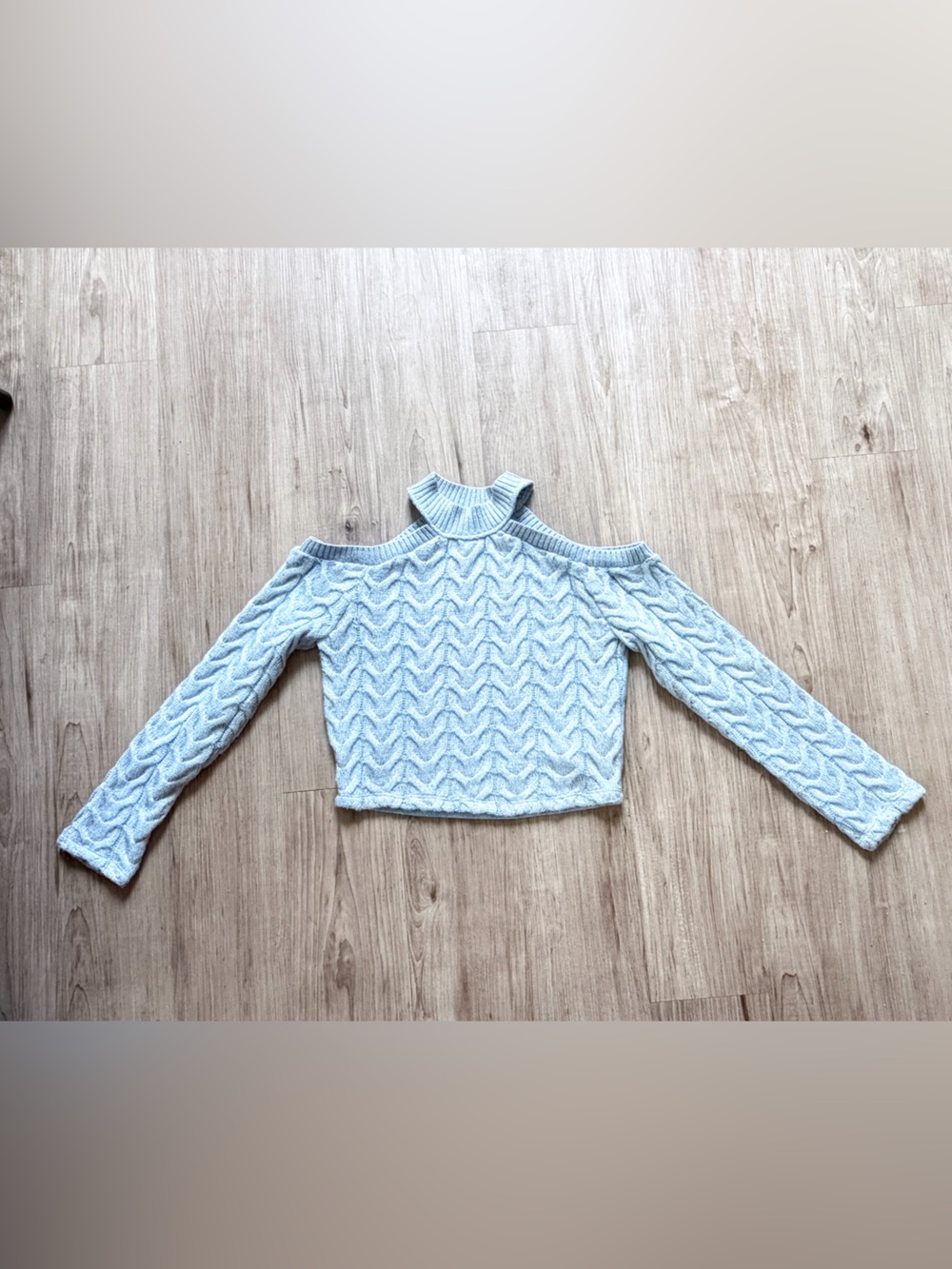 Zara Pale Blue Cable-Knit Cold Shoulder Sweater